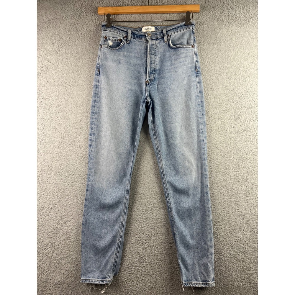 Agolde High Rise Straight Leg Light Wash Distressed Jeans Size 27